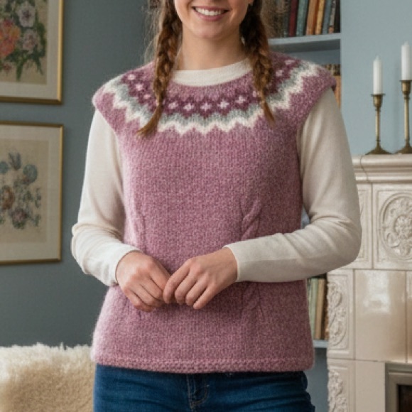 Alafoss Sweaters - Alafoss Lopi Wool Fair Isle Sweater Vest Womens Small Cottagecore Folk Nordic